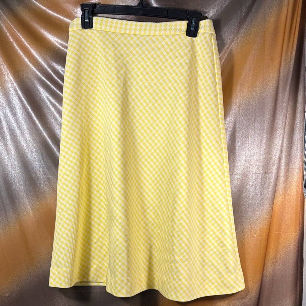 Vintage polyester “lady Legends”28” waist Yellow‎ Gingham A-Line Skirt GG